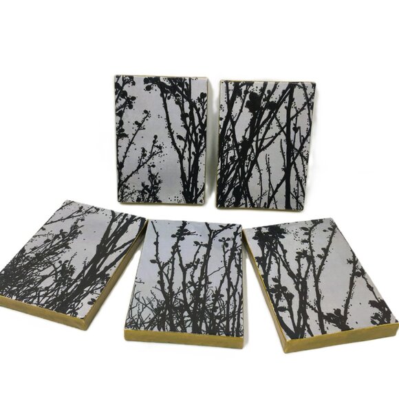 Miniature Rectangle Gray Black Stippled Branches Ink Drawing on Canvas Wall Art - Picture 9 of 16